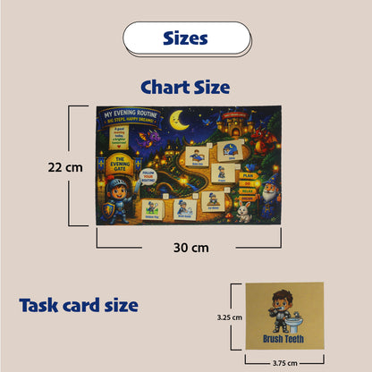 Daily Routine Chart for Kids Set of 4 | Morning, Afternoon & Night Routines and heading chart | 50+ Visual Task Stickers with Velcro | Ages 3-8 | Reusable Done Marking | Daily Responsibility Chart
